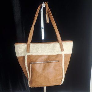Nine West Brown Leather Shoulder Bag/Purse with FauxFur Sherpa accents